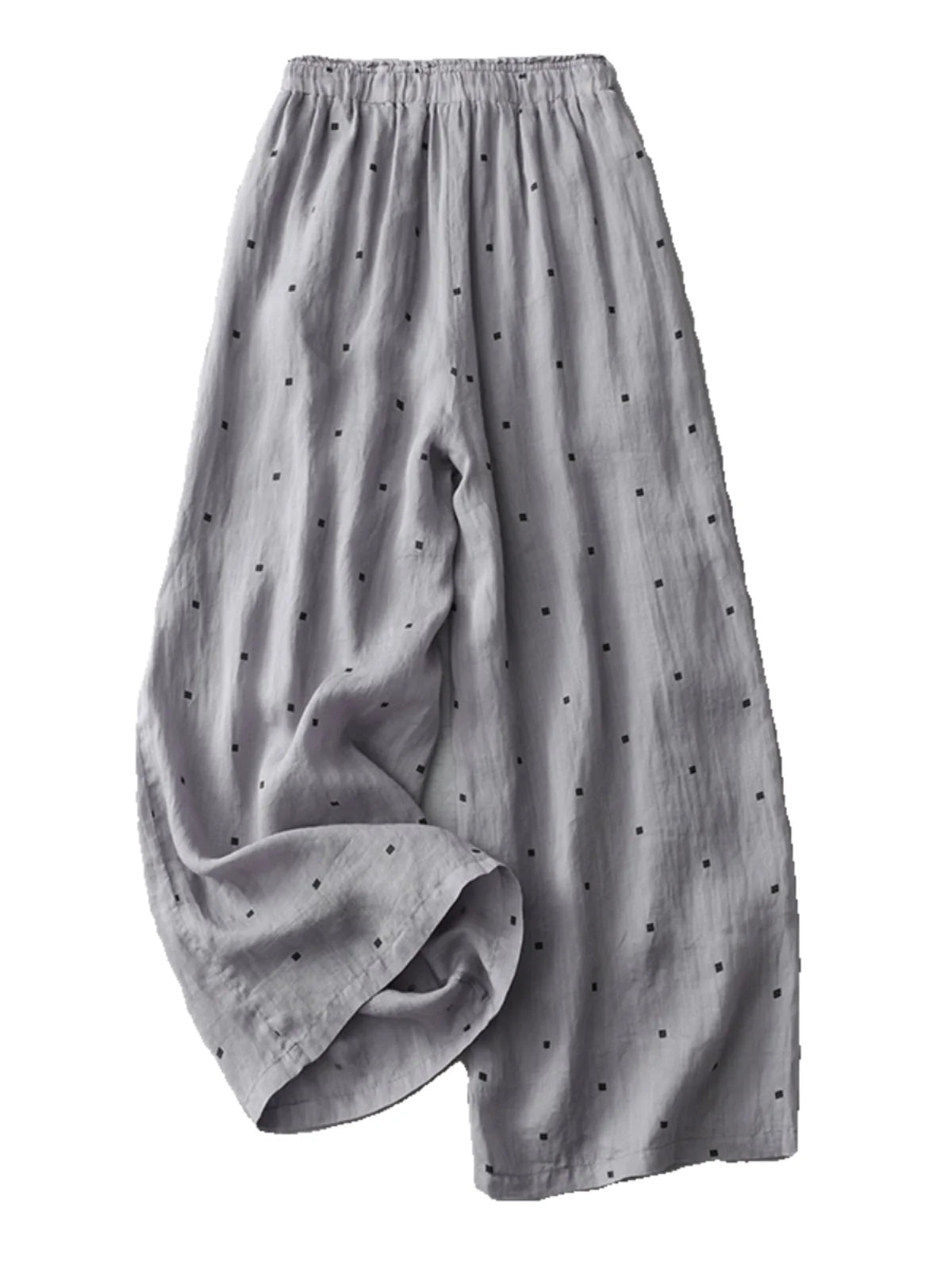 Casual Cotton Linen Pants Women Summer Style Elastic Waist Artistic Polka Dot Print Nine Point Pants Loose Fit Commute Style