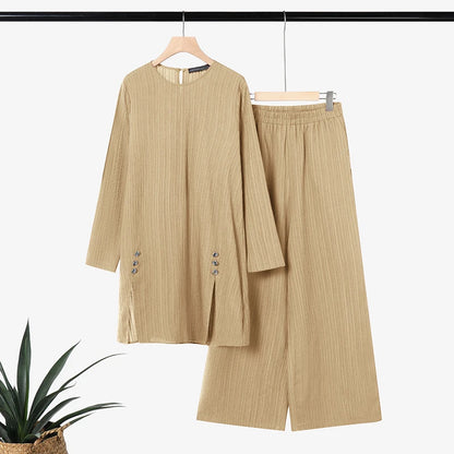Ramadan Outfit 2026 ZANZEA Fashion Muslim Suit Women 2 Piece Sets Full Sleeve Long Tops Wide Leg Pant Sets Dubai Hijab Tracksuit