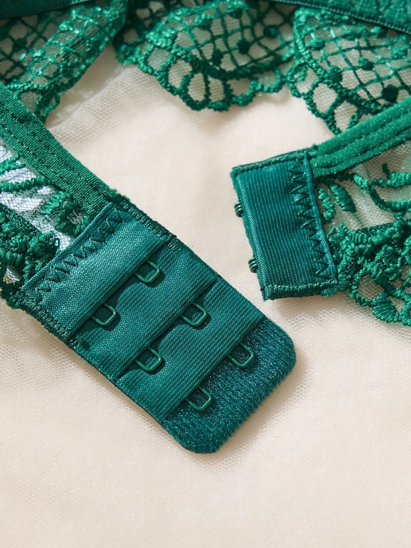 Sexy Dark Green Floral Lace Lingerie Set Sheer Mesh Longline Underwire Bra Adjustable Panty See Through Underwear