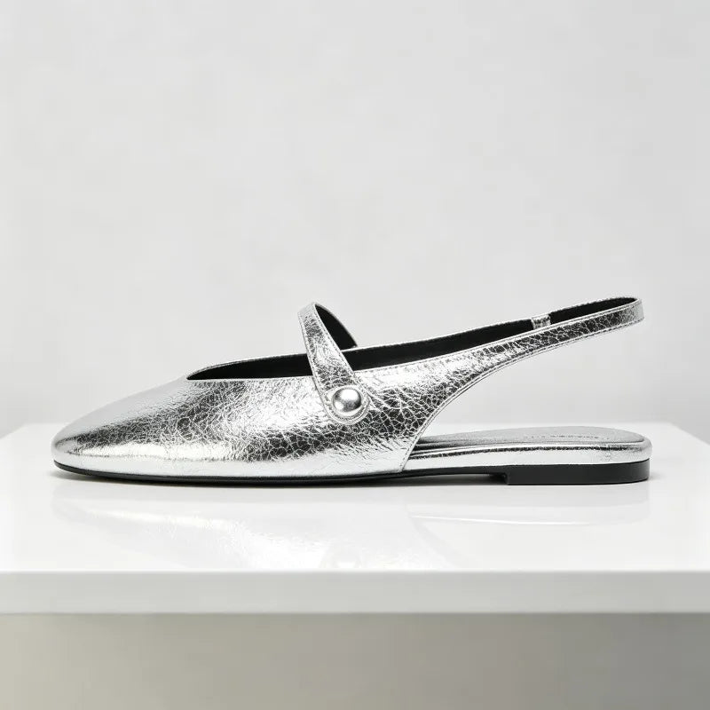 Luxury Metal Grain Design Flat Sandals Women Fashion Gold Silver Slingback Slippers for Girls Cute Summer Comfortable Beach Shoe