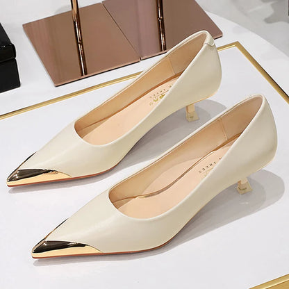 BIGTREE Shoes Women Pumps Metal Pointed Tip Kitten Heels Stiletto 4.5 cm Luxury Banquet Shoes Sexy Party Shoes Women Heels New
