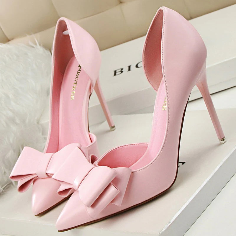 Plus Size 43 Women Classic Pumps High Heels Bowknot Women Pumps Stiletto 7.5 Cm 10 Cm Heels Women Basic Pump Party Shoes Ladies
