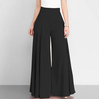 Women's Thin Trousers Zipper Wide Legs Solid Color High Waist Elegant Spring Office Commuting Simple Versatile Casual Pants