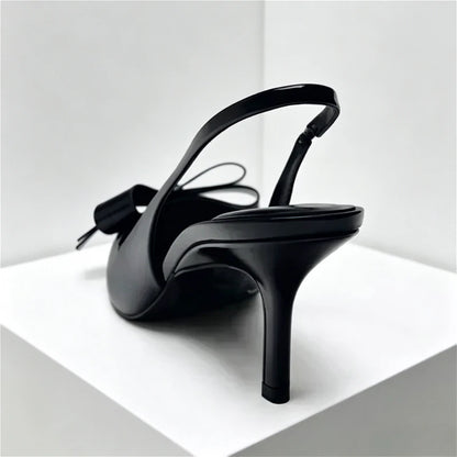 Black Sexy Pointed Toe Thin High Heels Women Fashion Bow Open Toe Heeled Sandals Banquet Dress Shoe Luxury Designer Women Pumps