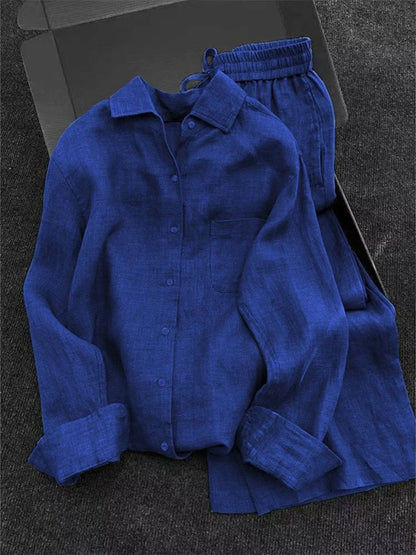 Pants Set Women Two Piece Sets Matching Sets Full Sleeve Shirt Wide Leg Long Pant Elastic Waist Y2k Streetwear Elegant Casual