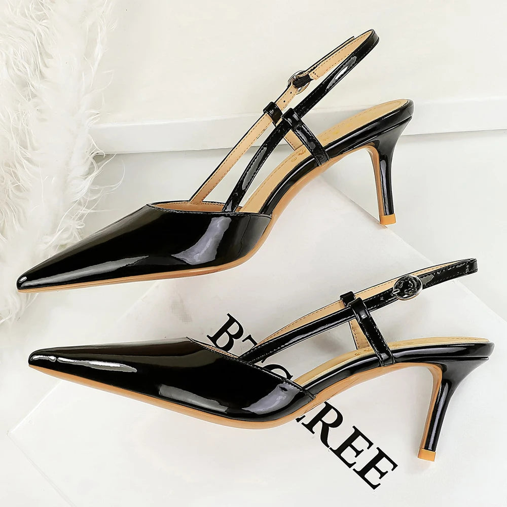 BIGTREE Shoes Summer High-Heeled Sandals Women Shoes Patent Leather Women Pumps Pointed Tip Stiletto Heels 6 cm Ladies Shoes