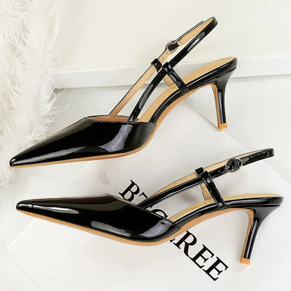 BIGTREE Shoes Summer High-Heeled Sandals Women Shoes Patent Leather Women Pumps Pointed Tip Stiletto Heels 6 cm Ladies Shoes