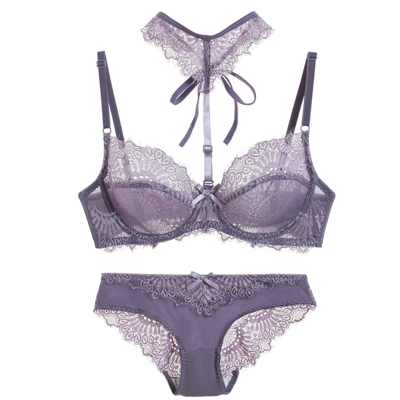 2024 New Sexy Ultra-ThinThick Black Beige Pink Purple Red White Plus Size Lingerie BCDE Cup Bra Sets Push Up Underwear