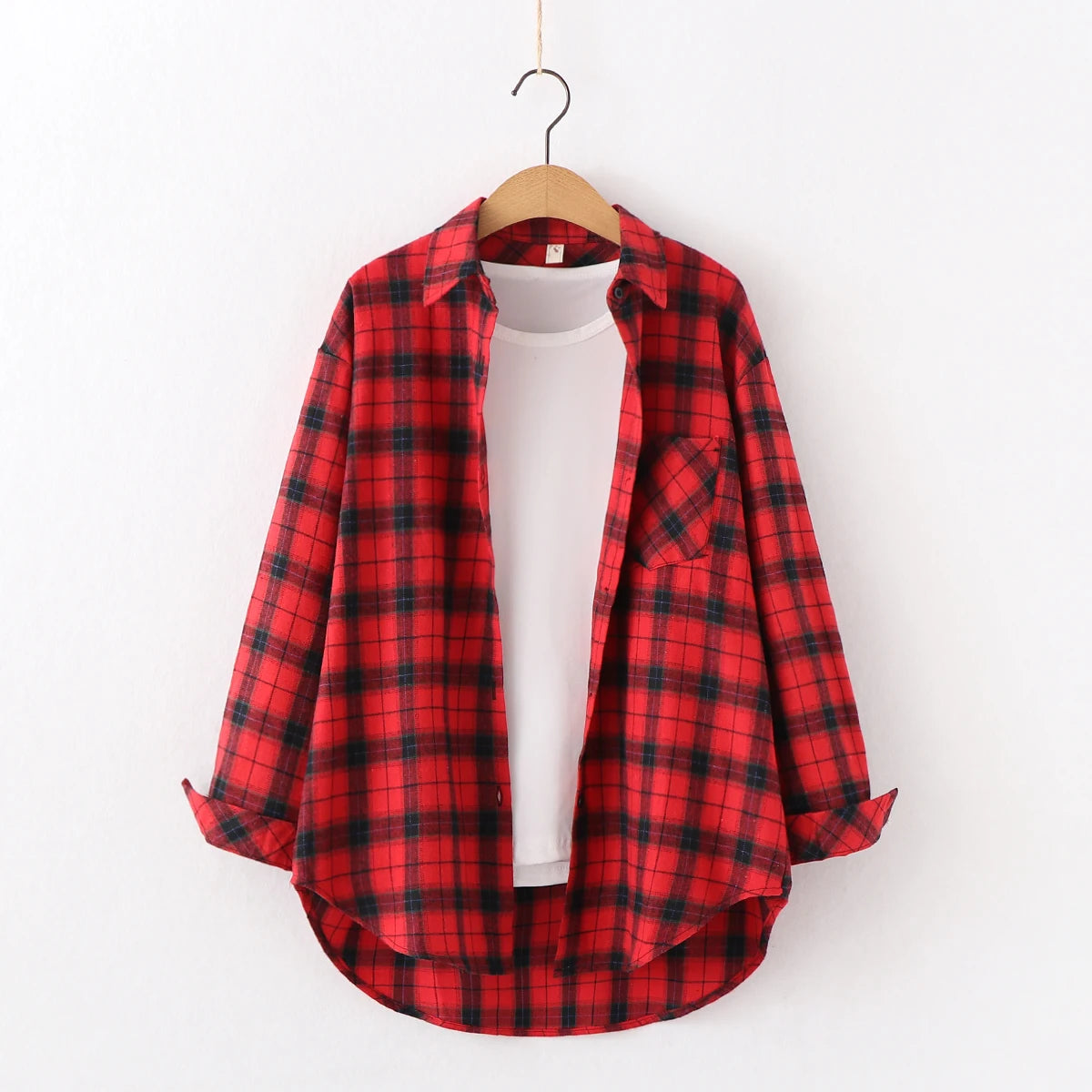 Fresh Flannel Plaid Shirt Women 2026 New Female Blouses and Tops Cotton Loose Long Sleeve Casual Shirts Fine Women's Clothes