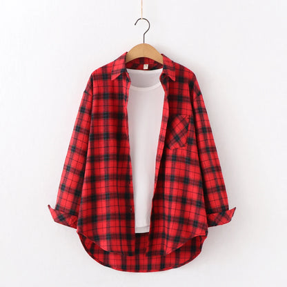 Fresh Flannel Plaid Shirt Women 2026 New Female Blouses and Tops Cotton Loose Long Sleeve Casual Shirts Fine Women's Clothes