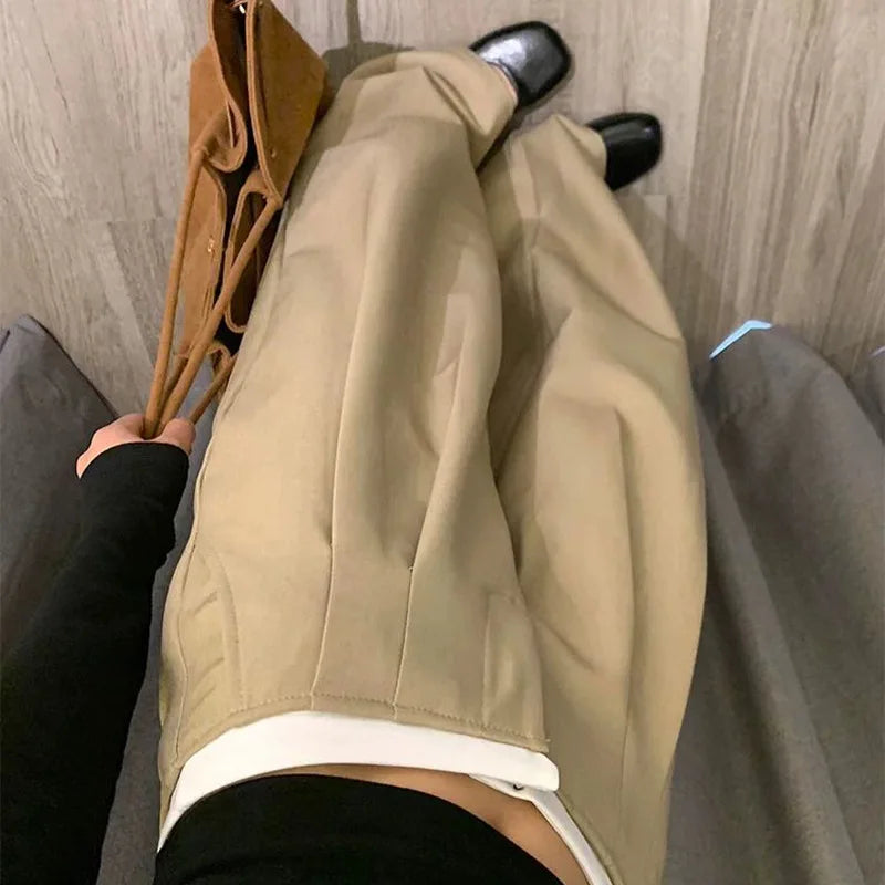 Gray Wide-leg Pants Women White High Waist Splicing Loose Thin Casual Suit Pant Full Length Lady's Solid Autumn Women's Trousers