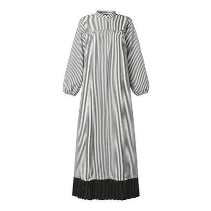 ZANZEA Modest Stripe Patchwork Muslim Abaya Dress Hijab Robe Femme Fashion Women Long Sleeve Pleated Sundress Casual Kaftan 2026