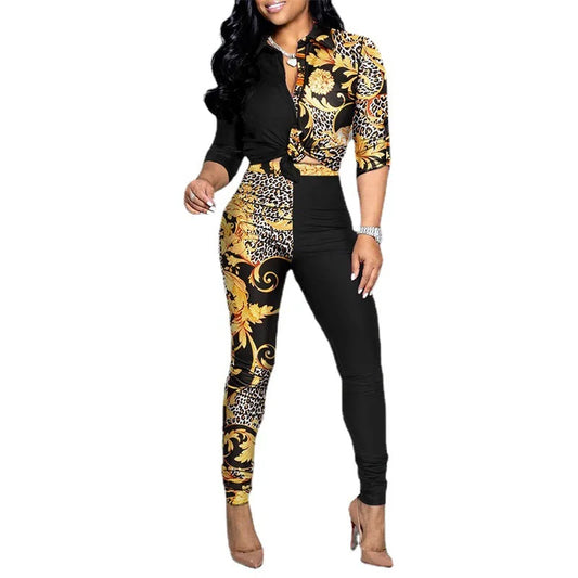 European Style Spring Summer Shirt Top And Long Pant Suit Casual Party 2 Two Pieces Tracksuit Outfits 2025