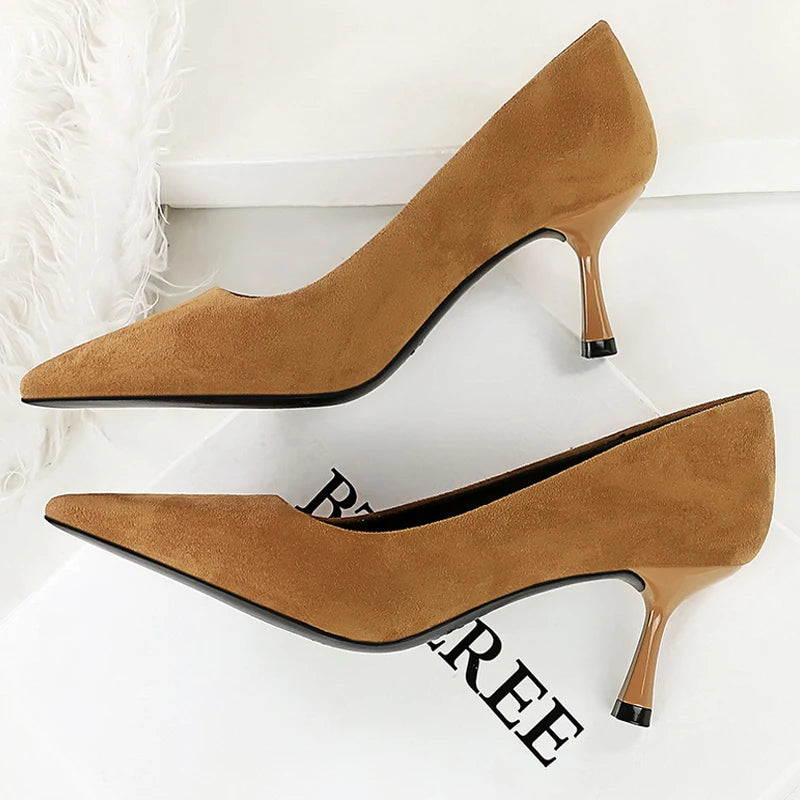 BIGTREE Shoes Women Pumps Luxury High Heels Comfortable Suede Women Shoes Stiletto 6.5 cm Heels Ladies Shoes Pointed Female Heel