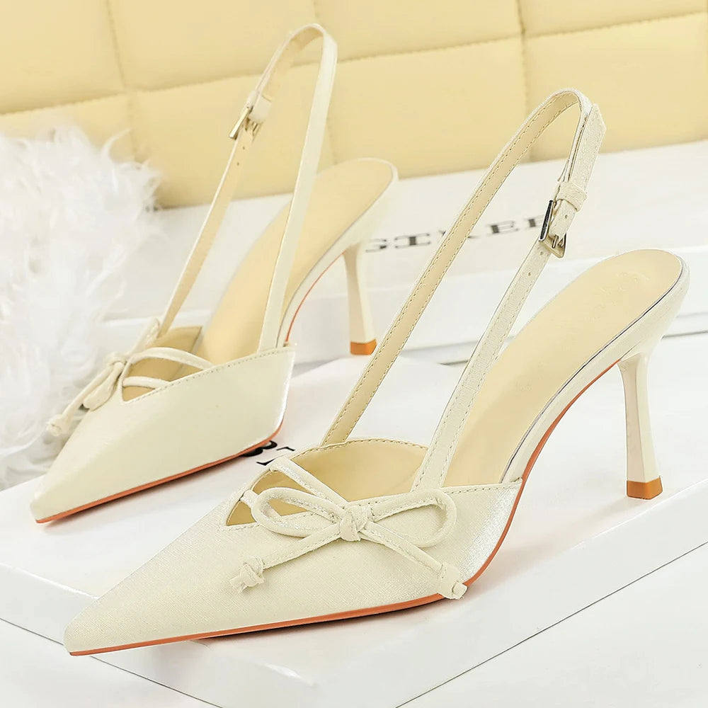 BIGTREE Shoes Side Bowknot Design Women Pumps Pointed Tip High Heels Silks Satins Stiletto Heels Office Shoes Heeled Sandals
