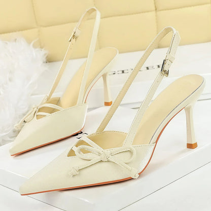 BIGTREE Shoes Side Bowknot Design Women Pumps Pointed Tip High Heels Silks Satins Stiletto Heels Office Shoes Heeled Sandals