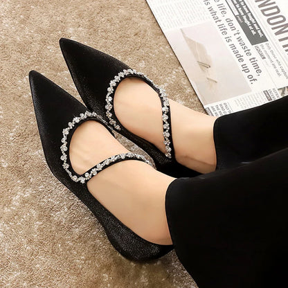 BIGTREE Shoes Rhinestone Chain Low Heeled Women's Shoes Metal Decoration Wedge heels Pointed Ladies Shoes Luxury Banquet Shoes