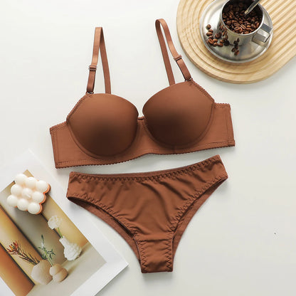 New Hot Selling Solid Color Daily 2-piece Set with Steel Rim push up Bra for Women Underwear Set J2611