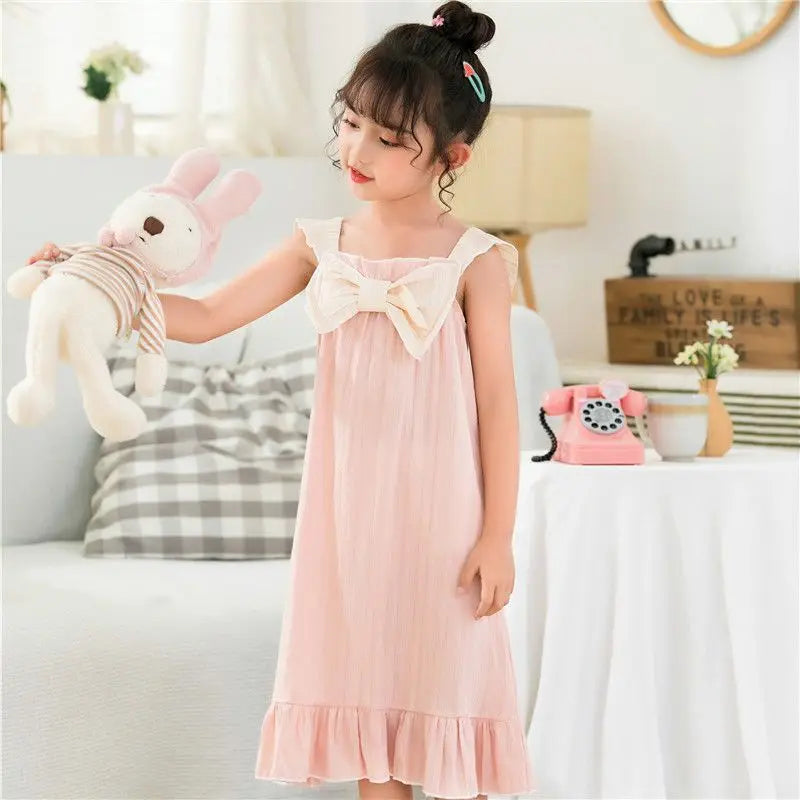 2026 New 100% Cotton Girls Summer Nightgown Thin Princess Spaghetti Strap