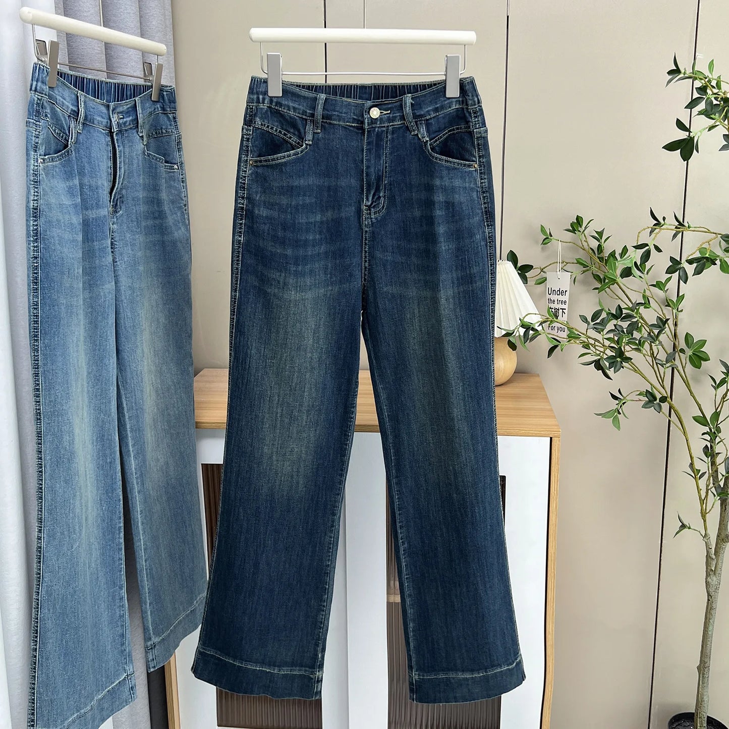 2025 Summer New Style 100kg Casual Slimming Stretch Thin Denim Straight Long Pants Plus Size Women's JEANS 8653