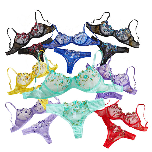 New Multiple Colors Available Embroidory Floral Babydoll Dresses Sexy Lingerie No-pad Bra And Brief Elegant Sleepwear Push Up