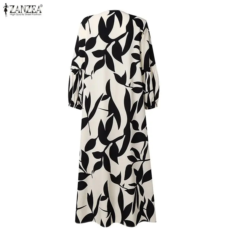 Bohemain Printed Maxi Dresses ZANZEA Fashion Women Long Lantern Sleeve Muslim Abaya Dress Hijab Robe Kaftan Buttons Up Vestidos