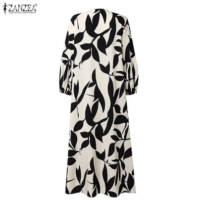 Bohemain Printed Maxi Dresses ZANZEA Fashion Women Long Lantern Sleeve Muslim Abaya Dress Hijab Robe Kaftan Buttons Up Vestidos