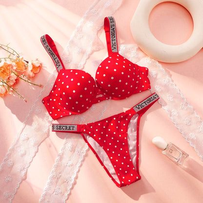 Victoria Secret Hot Sexy Lingerie Set Very Sexy Shine Script Polka Dot Push Up Bra With Shine Script Thong Panty