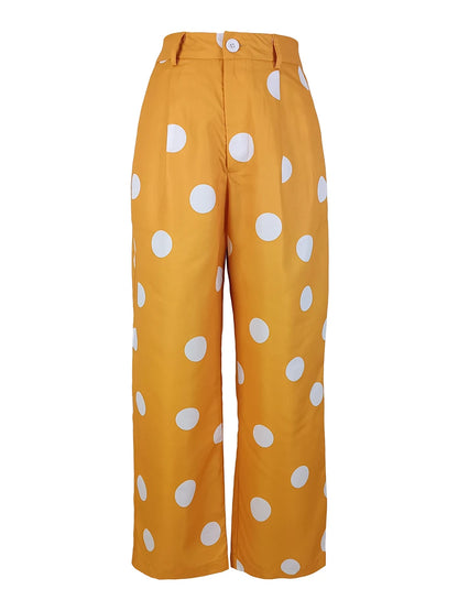 Plus Size Polka Dot Wide Leg Pants Women Summer High Waist Casual Loose Yellow Palazzo Trousers with Pockets Fashion Streetwear