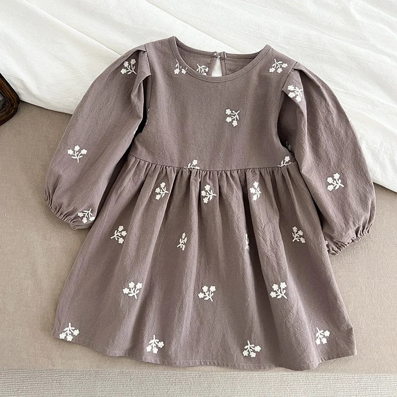 2-7Yrs Casual New Flower Girl Dresses Kids Girls Dress Floral Kids Clothes Autumn Cotton Embroidery Baby Girl Princess Dress