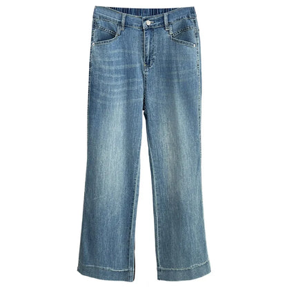 2025 Summer New Style 100kg Casual Slimming Stretch Thin Denim Straight Long Pants Plus Size Women's JEANS 8653