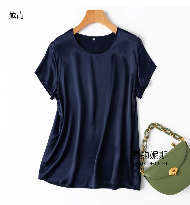 ZVAQS 100% Mulberry Silk T Shirts Woman Elegant Satin T Shirt 27 Colors High Quality Silk Summer Tops 2025 Women Clothing Топ