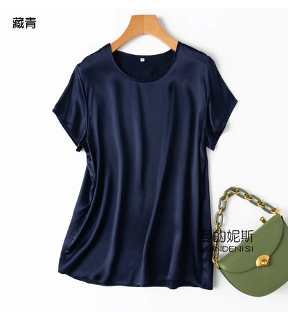 ZVAQS 100% Mulberry Silk T Shirts Woman Elegant Satin T Shirt 27 Colors High Quality Silk Summer Tops 2025 Women Clothing Топ