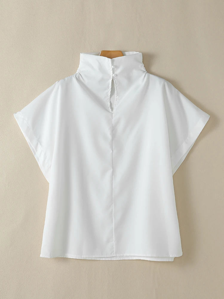 ZANZEA Women Stylish Turtleneck Chic Blouses 2025 Summer Trendy Cap Sleeve Streetwear Loose Casual Blusas Mujer Solid Color Tops