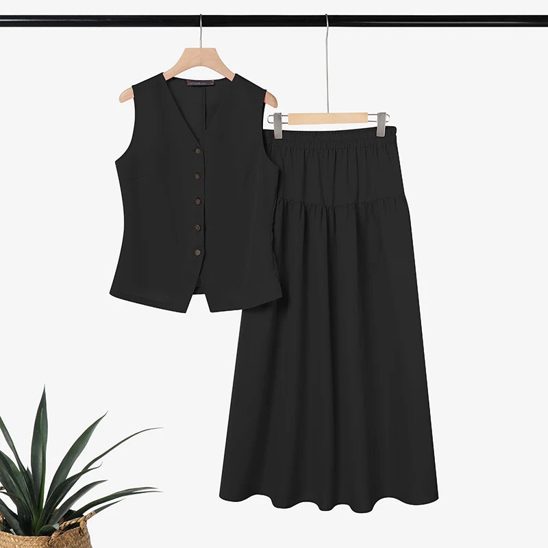 2026 ZANZEA Summer Elegant V Neck Sleeveless Shirt Dress Sets Fashion Women 2 Piece Sets Solid Outfits Stylish OL Work Suit