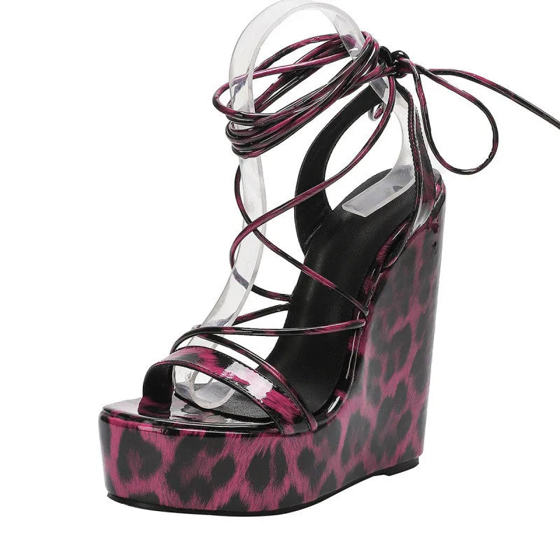 Sexy Ankle Cross Strap Wedge Platform Sandals Women 16cm Chunky High Heels for Ladies Fashion Narrow Band Design Party Prom Shoe