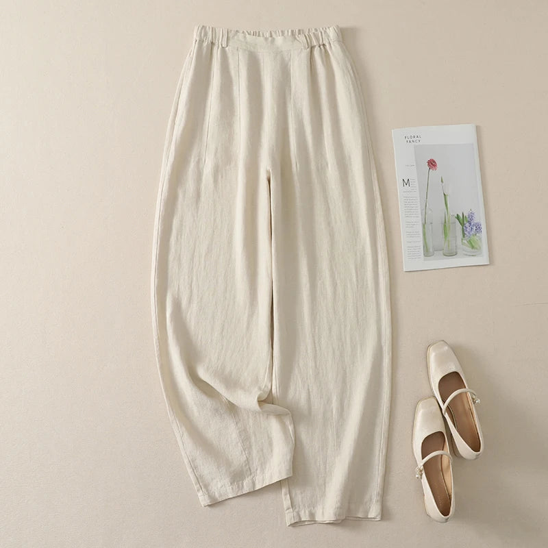 Cotton Linen High Waist Casual Pants Women's Summer New Korean Style Fashionable Elegant Design Sense Loose Straight Leg Pants