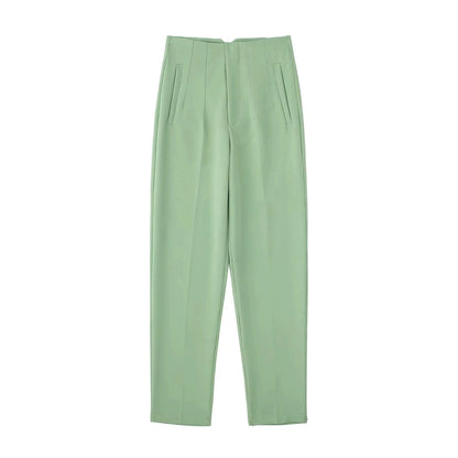 Hot Sale Women Summer Thin Casual Cropped Pants Stretchy Temperament Pleated Slimming Capris Ankle Length High Waisted Trousers