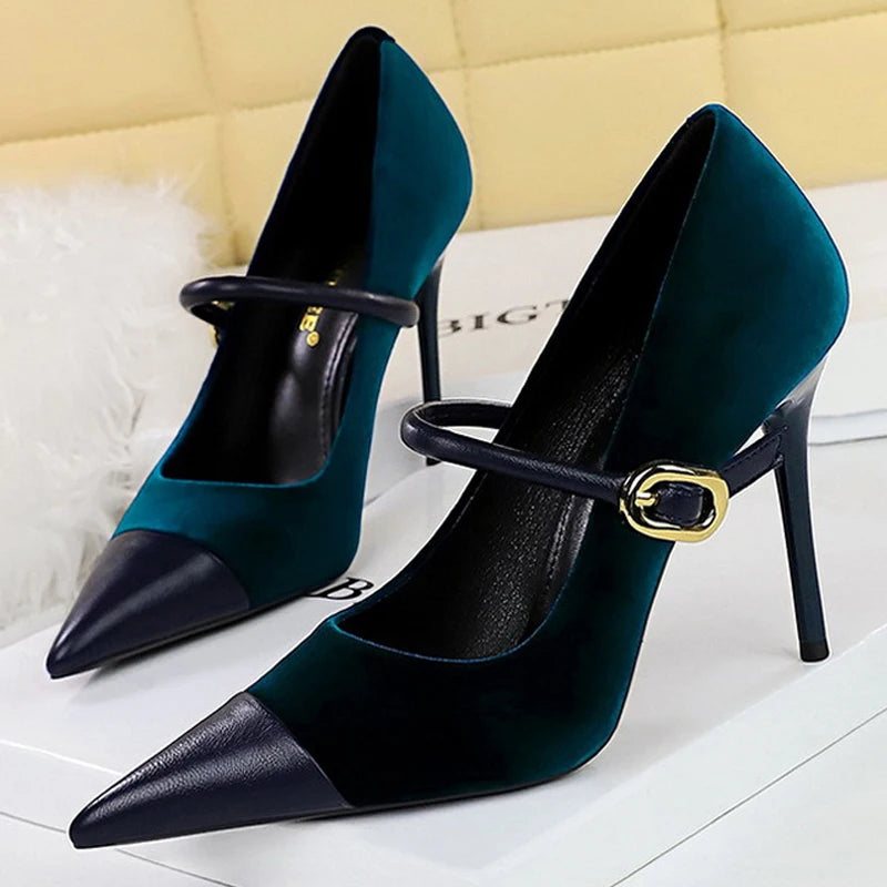 BIGTREE Shoes New Buckle Design Women Pumps Pointed Shoes High Heels Suede Stilettos Heels 7cm 10cm Ladies Shoes Large Size 43