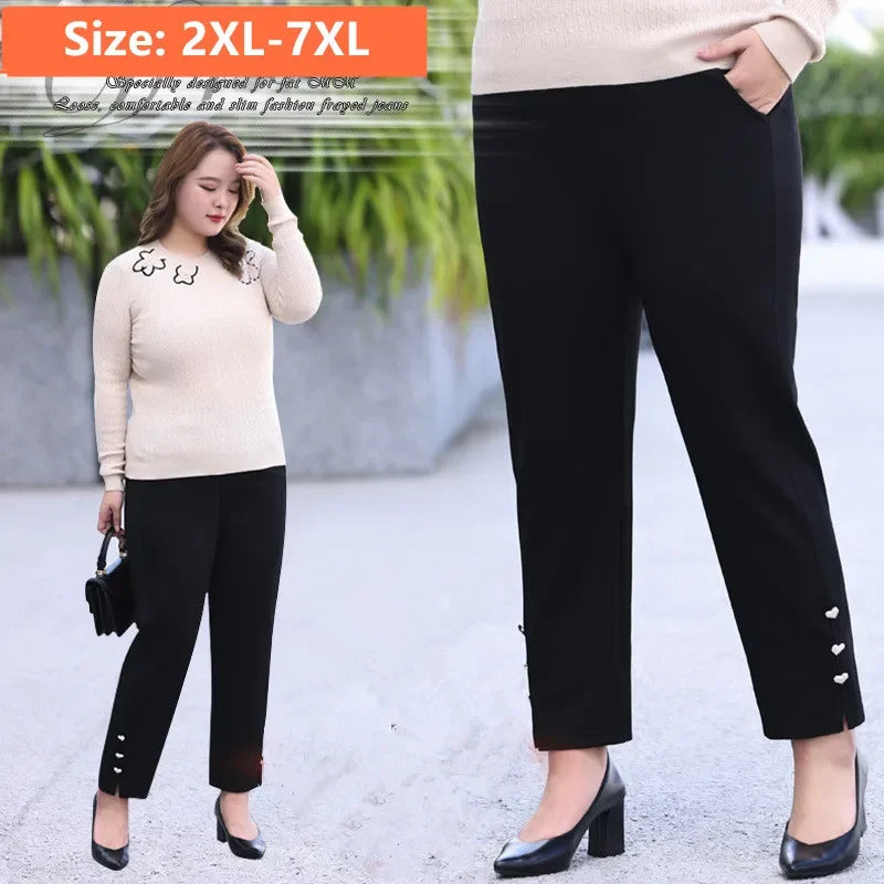 Office Formal Plus Size Pants For Women 7XL 6XL 5XL 4XL White Straight Girls High Waisted Lady Black Work Spring Summer Trousers
