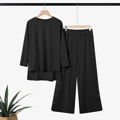ZANZEA Autumn Outfits Women Casual O Neck Long Sleeve Tops Wide Leg Pants Sets 2 Piece Sets Solid Color Loose Tracksuit Oversize
