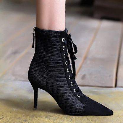 BIGTREE Shoes Ladies Ankle Boots Fashion Pointed Tip Crisscross Straps Women Boots Rear Zipper Sexy High Heel Boots Stiletto