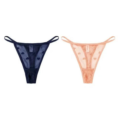 2Pcs Heart See Through Mesh G-String T-Pants Underpants Sexy Lace Sheer Underwear Women's Low Waist  Lingerie Thong Panties