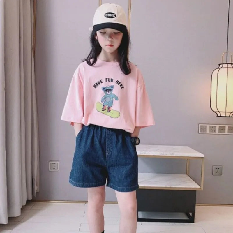 Girl's Vintage Denim Shorts 2026 Summer New Lightweight Casual Wear Out Pants for Kids