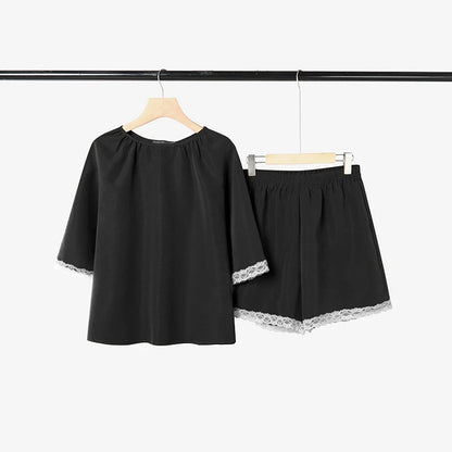 ZANZEA Fashion Summer 2 Pieces Sets Holiday Outfits Women O Neck Short Sleeve Blouse Short Sets Casual Lace Patchwork Tracksuit