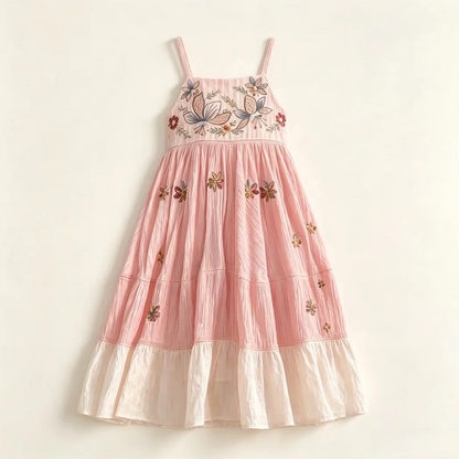 Teen Girls Floral Embroidery Sling Maxi Dress Kids Summer Sleeveless Strap Long Dress Children Holiday Beach Sundress 2-15 Years