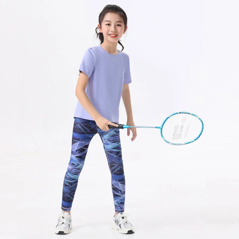 2pcs Kids Sportswear Gym Yoga Clothes Quick-Drying Top Base Skinny Shark Pants Summer Set Girls Active Wear Fitness Outfit
