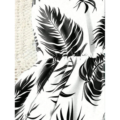 Girls Summer Casual Comfortable Beach Leaf Print Sleeveless V-Neck Jumpsuit Long Skirt Skirt Jumpsuit for Kids