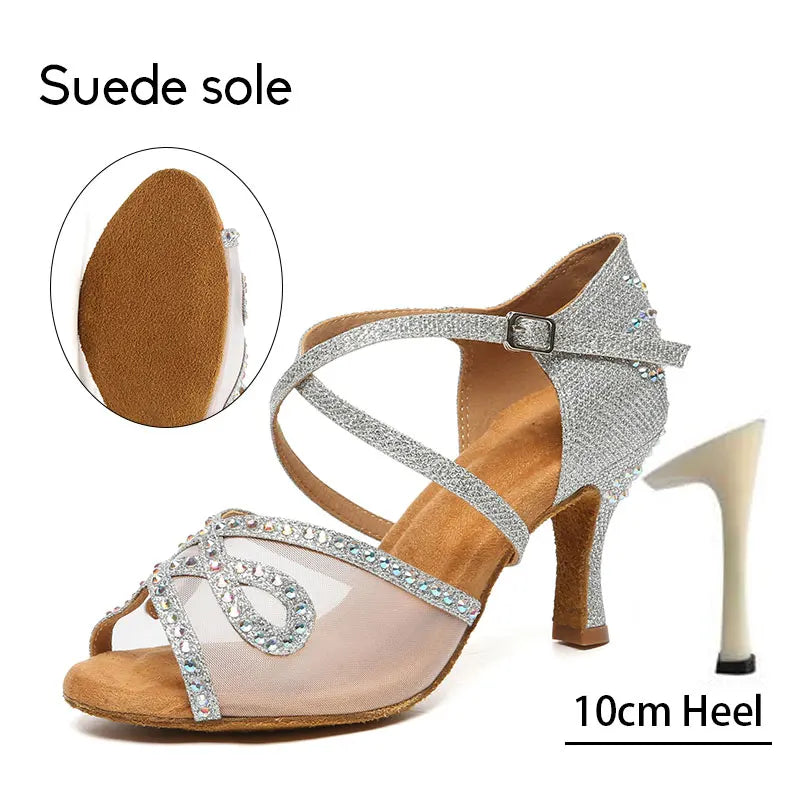 Women Latin Dance Shoes Rhinestone High Heels Dancing Shoes Ladies Party Shoes Women Tango Ballroom Dancing Shoes Salsa Sandals