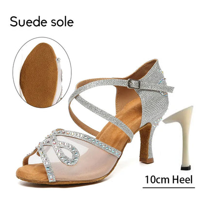 Women Latin Dance Shoes Rhinestone High Heels Dancing Shoes Ladies Party Shoes Women Tango Ballroom Dancing Shoes Salsa Sandals